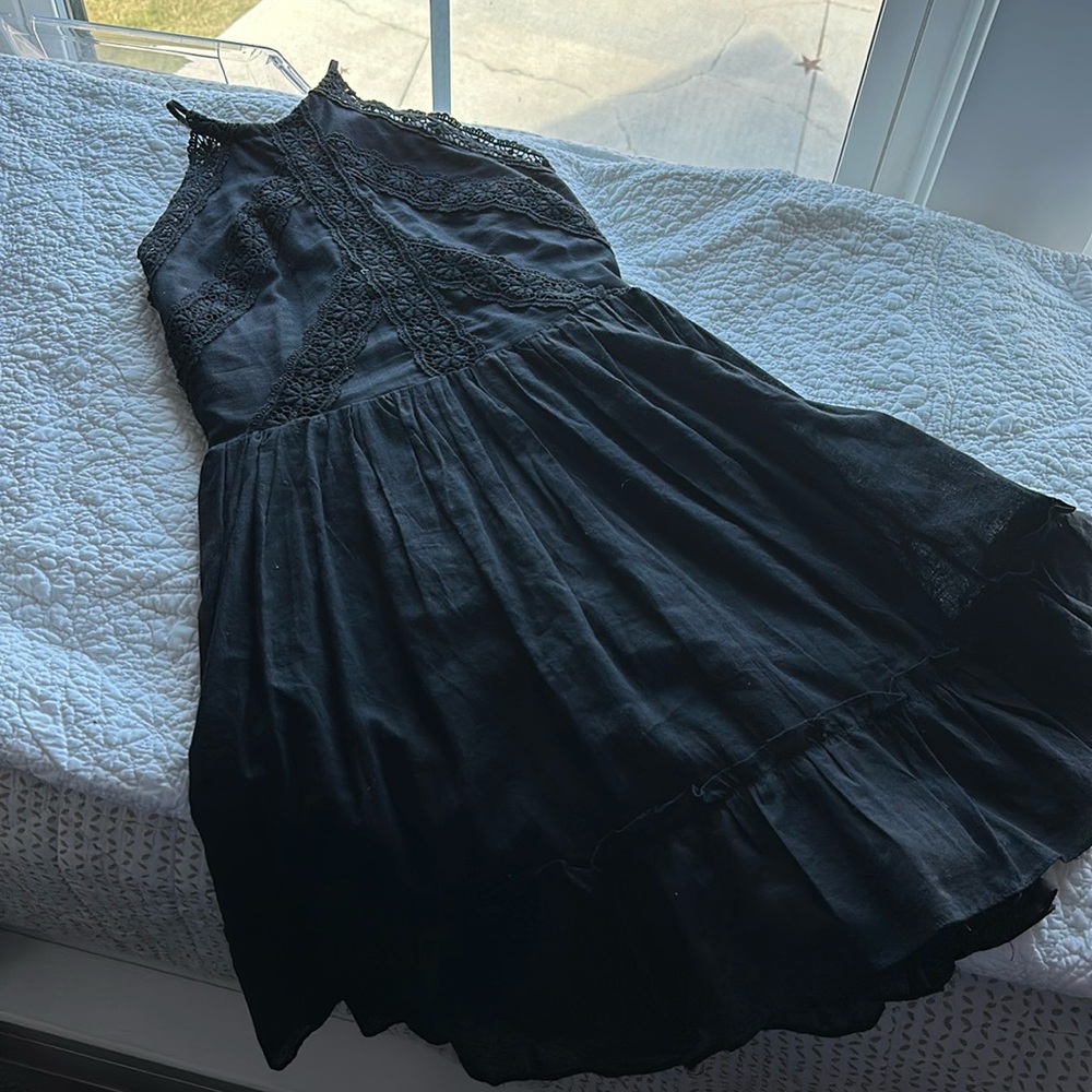ANNA GRACE black lace halter top dress
